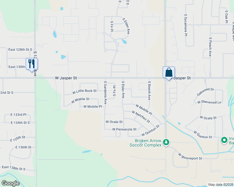 map of restaurants, bars, coffee shops, grocery stores, and more near 8116 South Elder Avenue in Broken Arrow