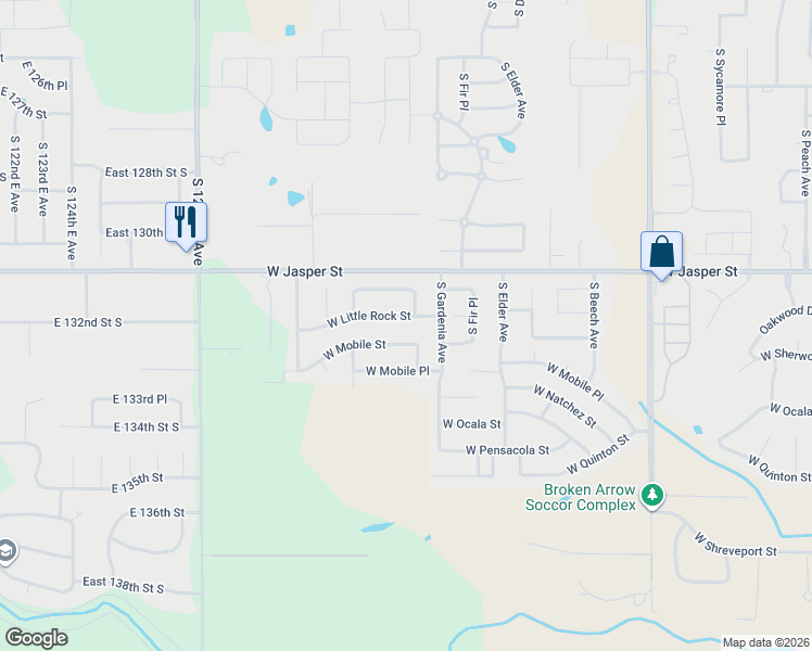 map of restaurants, bars, coffee shops, grocery stores, and more near 2901 West Mobile Street in Broken Arrow