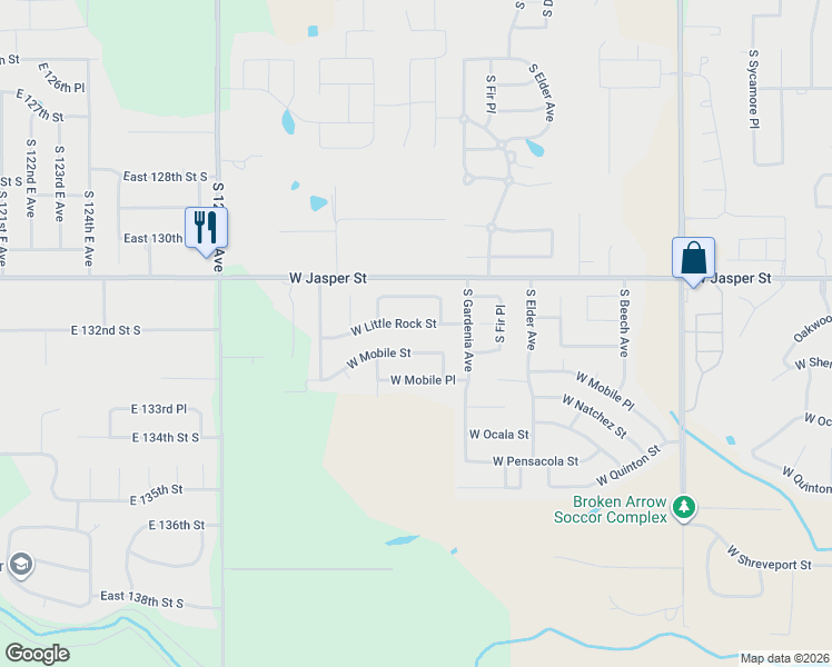 map of restaurants, bars, coffee shops, grocery stores, and more near 3023 West Mobile Street in Broken Arrow