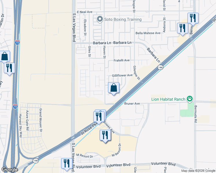 map of restaurants, bars, coffee shops, grocery stores, and more near 106 Temple Bells Court in Las Vegas