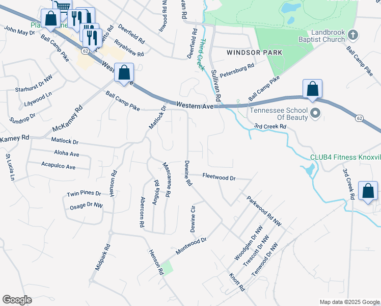 map of restaurants, bars, coffee shops, grocery stores, and more near 3209 Dewine Road in Knoxville