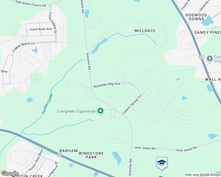 map of restaurants, bars, coffee shops, grocery stores, and more near Alba Rose Lane in Wake Forest