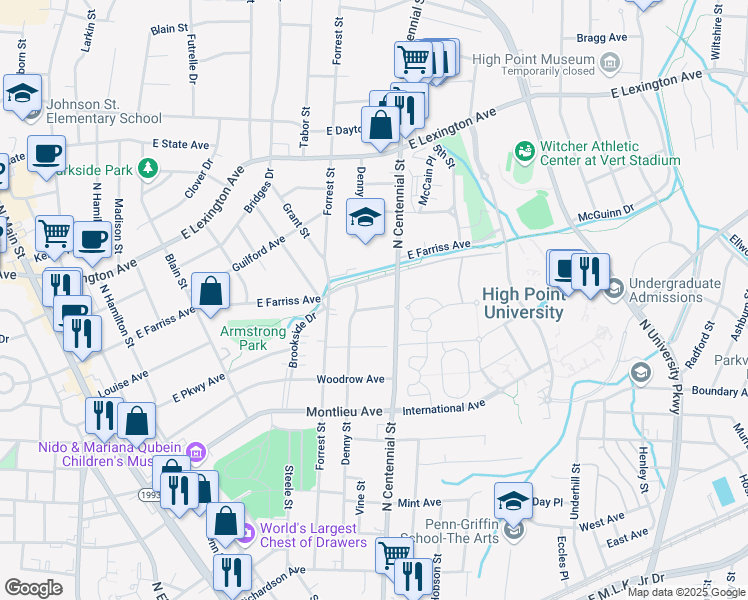 map of restaurants, bars, coffee shops, grocery stores, and more near 706 Sherwood Place in High Point