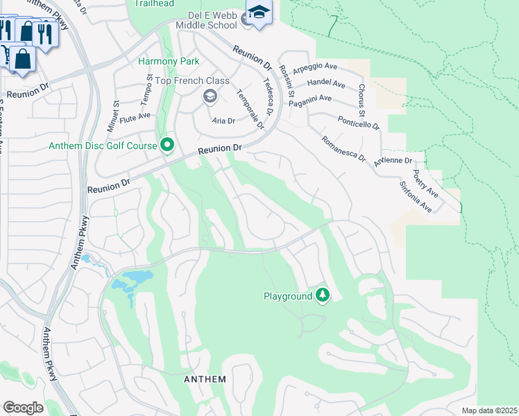 map of restaurants, bars, coffee shops, grocery stores, and more near 68 Isleworth Drive in Henderson