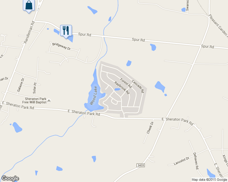 map of restaurants, bars, coffee shops, grocery stores, and more near 5500 East Shore Drive in Greensboro