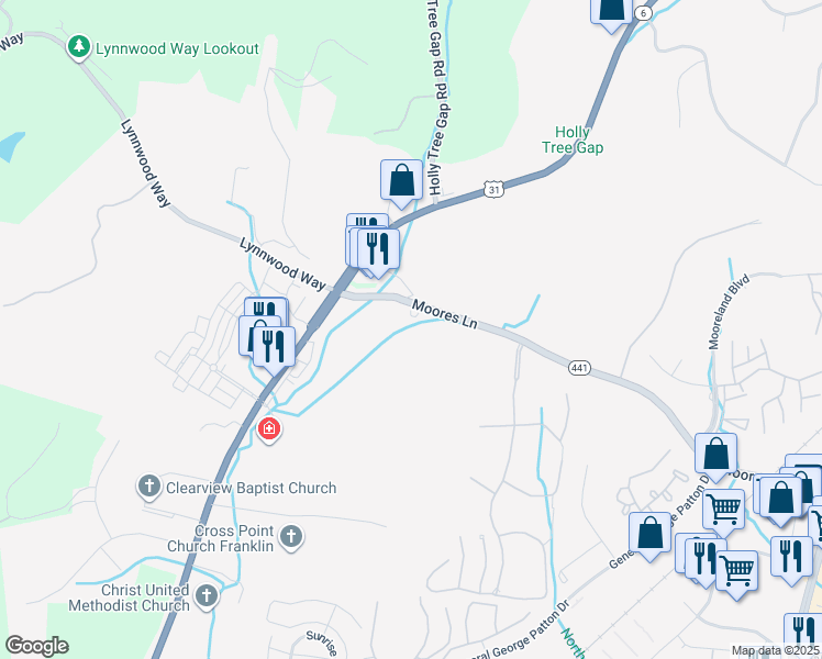 map of restaurants, bars, coffee shops, grocery stores, and more near 7007 Moores Lane in Brentwood