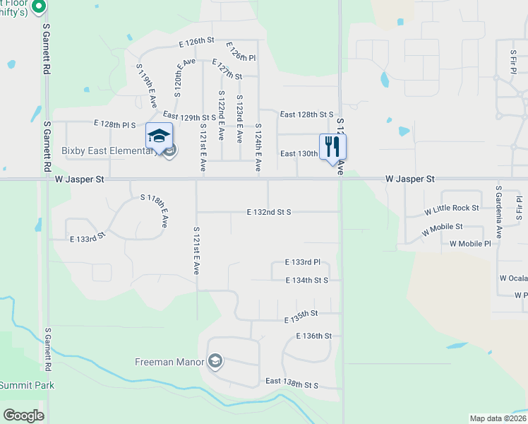 map of restaurants, bars, coffee shops, grocery stores, and more near 12450 East 132nd Street South in Broken Arrow