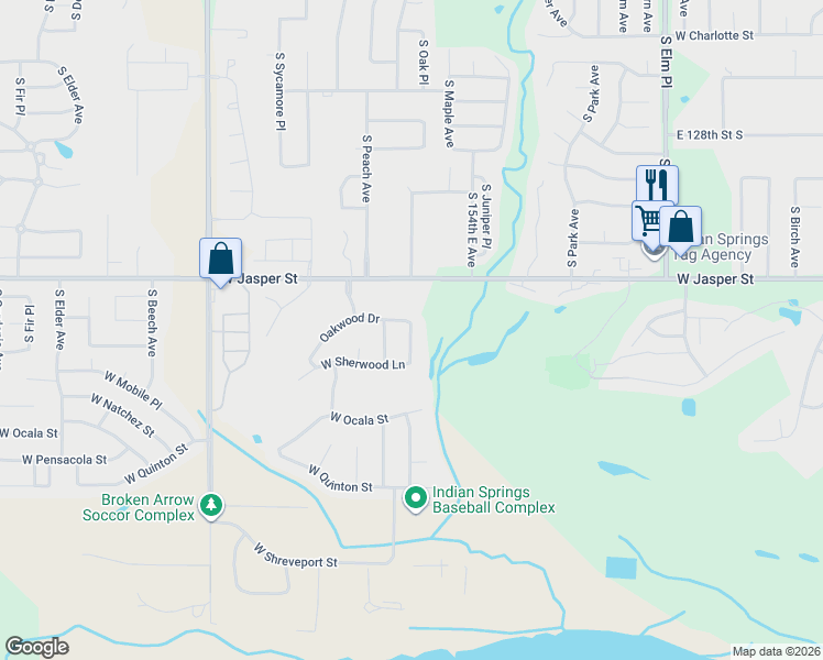 map of restaurants, bars, coffee shops, grocery stores, and more near 8413 South Willow Springs Court in Broken Arrow