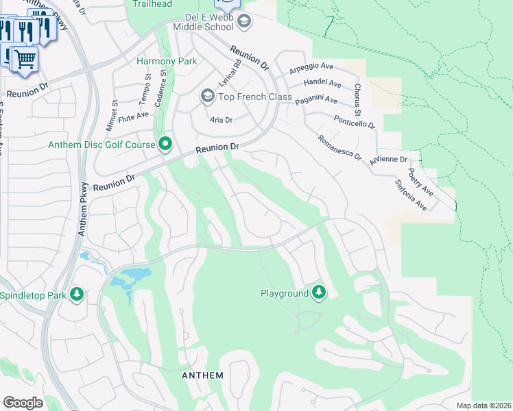 map of restaurants, bars, coffee shops, grocery stores, and more near 68 Isleworth Drive in Henderson