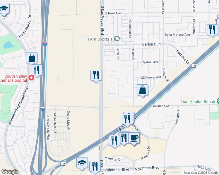 map of restaurants, bars, coffee shops, grocery stores, and more near 23 Fundy Avenue in Las Vegas