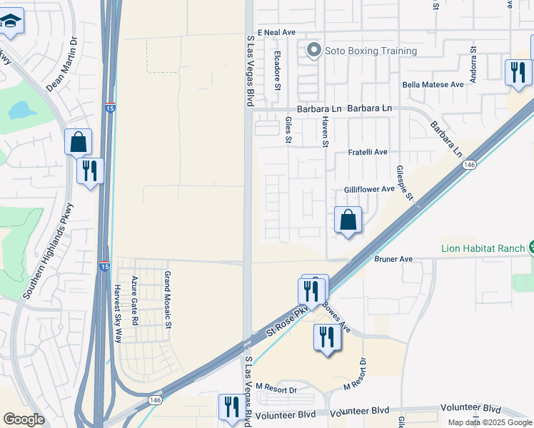 map of restaurants, bars, coffee shops, grocery stores, and more near 23 Fundy Avenue in Las Vegas