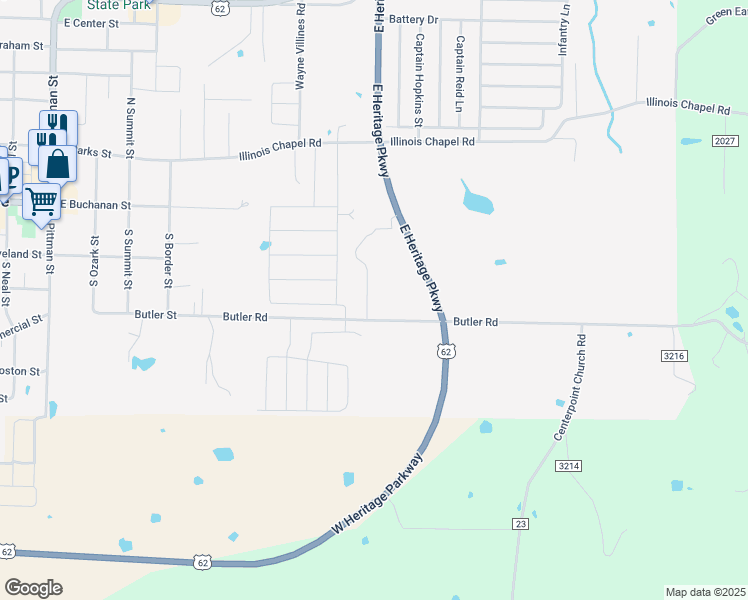 map of restaurants, bars, coffee shops, grocery stores, and more near 1000 Butler Road in Prairie Grove