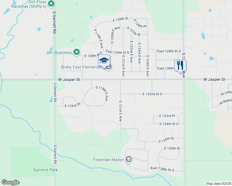 map of restaurants, bars, coffee shops, grocery stores, and more near 13150 South 121st East Avenue in Broken Arrow