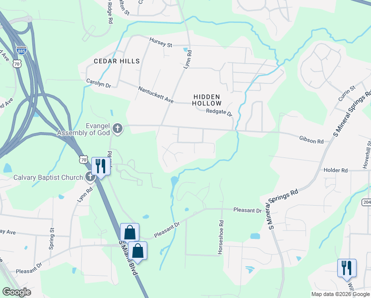 map of restaurants, bars, coffee shops, grocery stores, and more near 3109 Forrestal Drive in Durham