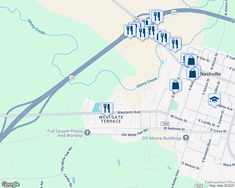 map of restaurants, bars, coffee shops, grocery stores, and more near 524 Amerson Court in Nashville