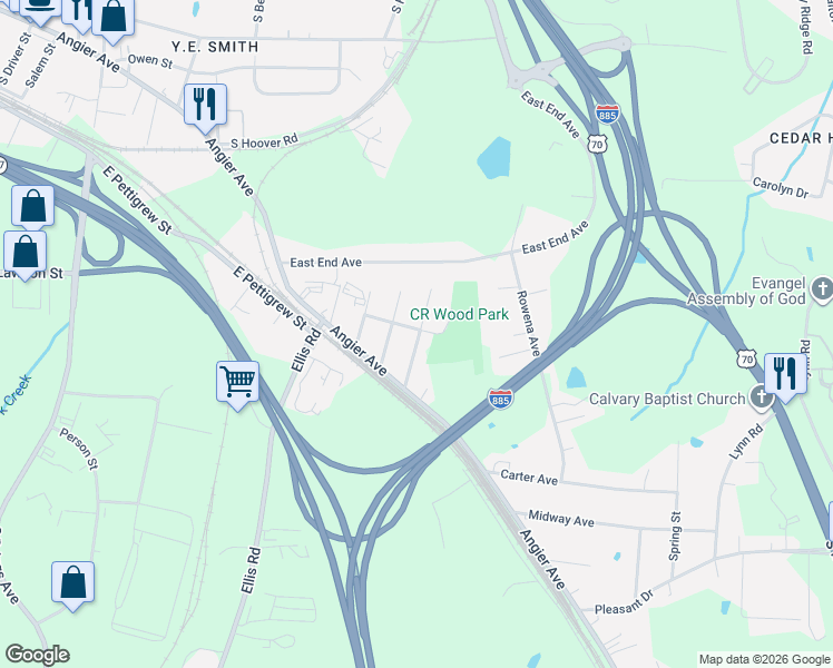 map of restaurants, bars, coffee shops, grocery stores, and more near 407 Commonwealth Street in Durham