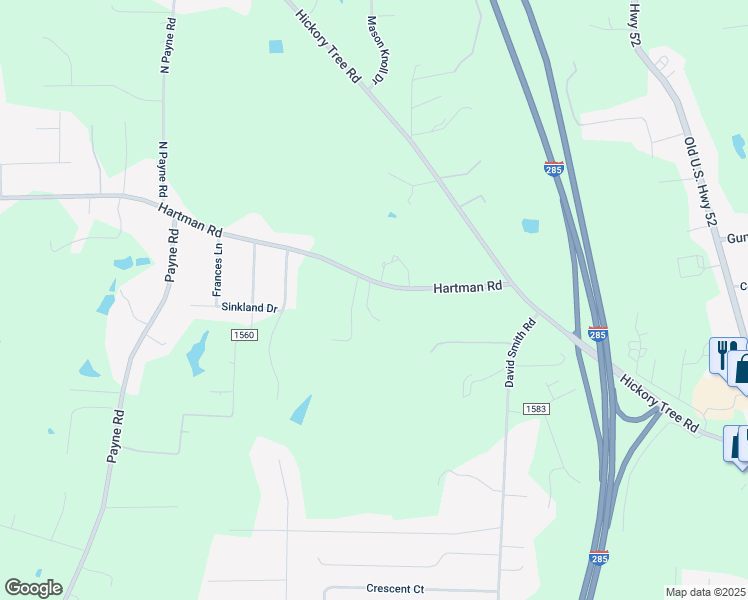 map of restaurants, bars, coffee shops, grocery stores, and more near 145 Carrington Lane in Winston Salem