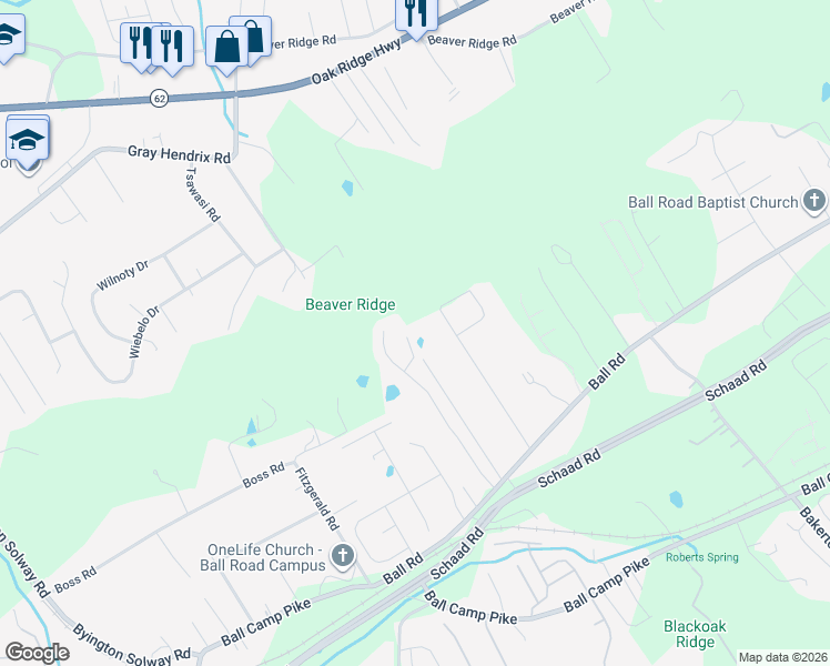 map of restaurants, bars, coffee shops, grocery stores, and more near 2421 Smithland Lane in Knoxville