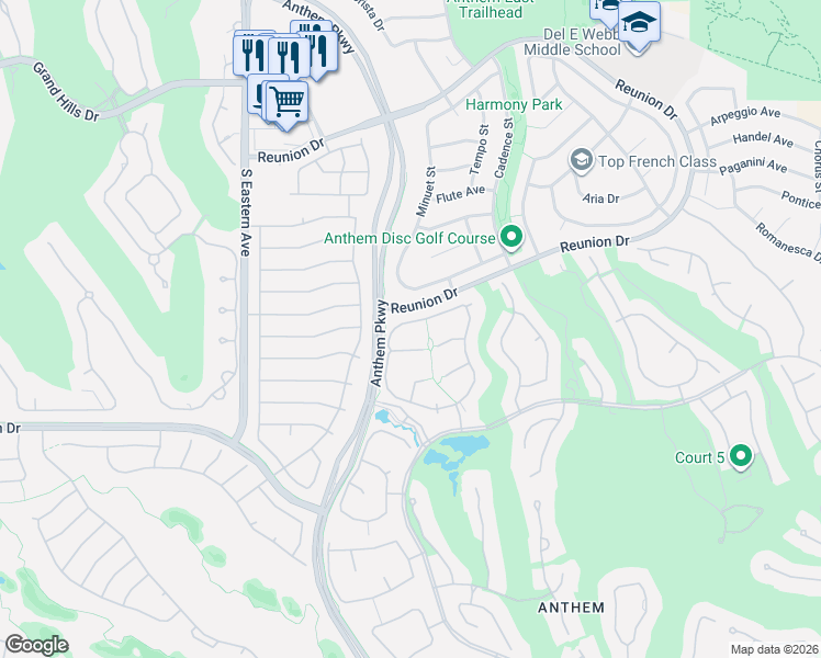 map of restaurants, bars, coffee shops, grocery stores, and more near 46 Fountainhead Circle in Henderson