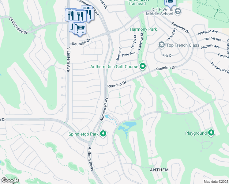 map of restaurants, bars, coffee shops, grocery stores, and more near 46 Fountainhead Circle in Henderson