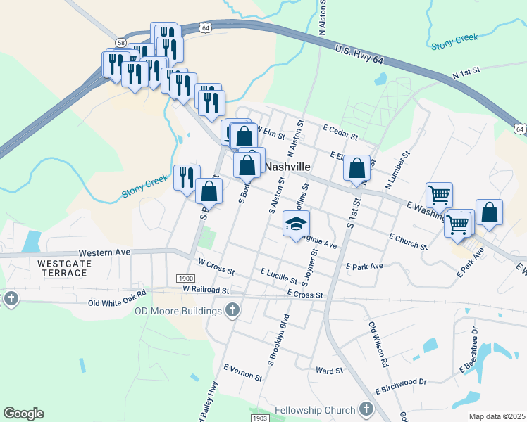 map of restaurants, bars, coffee shops, grocery stores, and more near 208 South Alston Street in Nashville