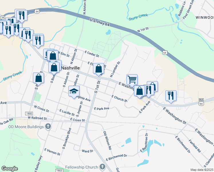 map of restaurants, bars, coffee shops, grocery stores, and more near 500 East Center Street in Nashville