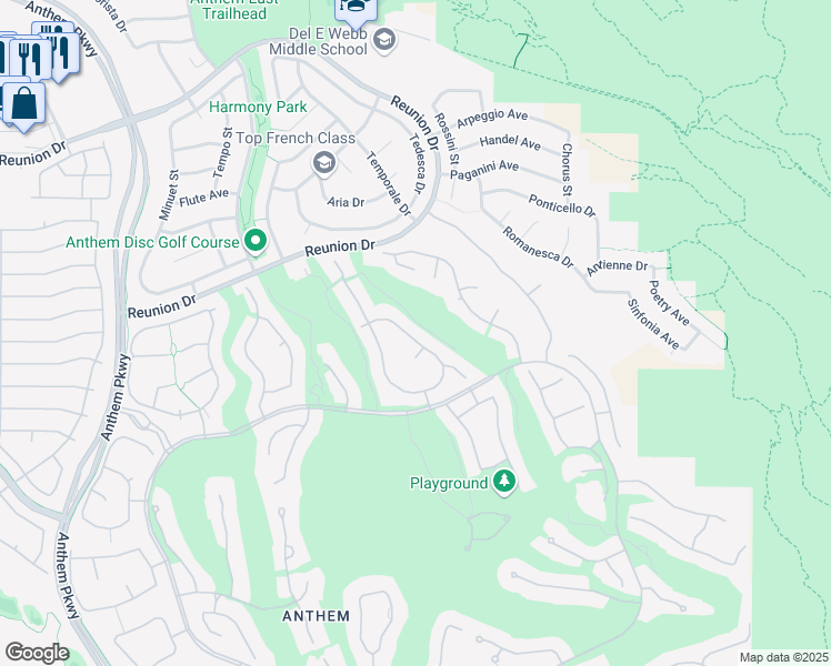 map of restaurants, bars, coffee shops, grocery stores, and more near 65 Isleworth Drive in Henderson