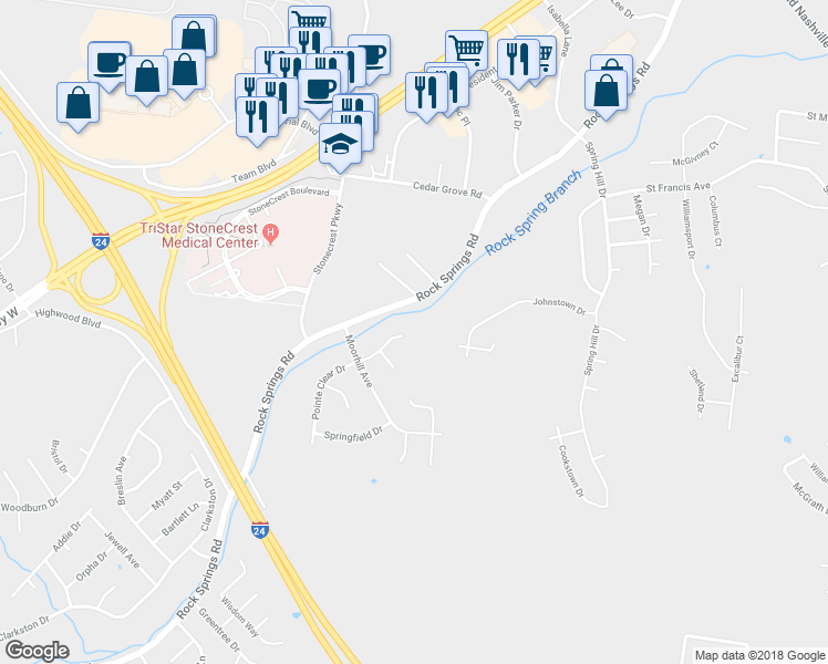map of restaurants, bars, coffee shops, grocery stores, and more near 400 Pointe Clear Drive in Smyrna