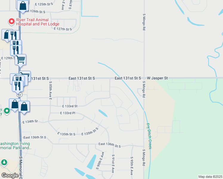 map of restaurants, bars, coffee shops, grocery stores, and more near 13128 South 93rd East Avenue in Bixby