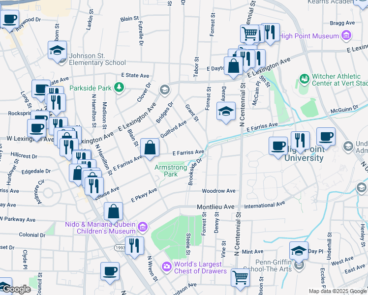 map of restaurants, bars, coffee shops, grocery stores, and more near 824 Howard Place in High Point