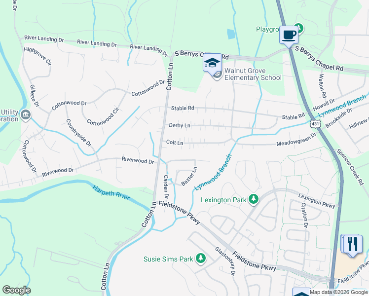 map of restaurants, bars, coffee shops, grocery stores, and more near 339 Colt Lane in Franklin