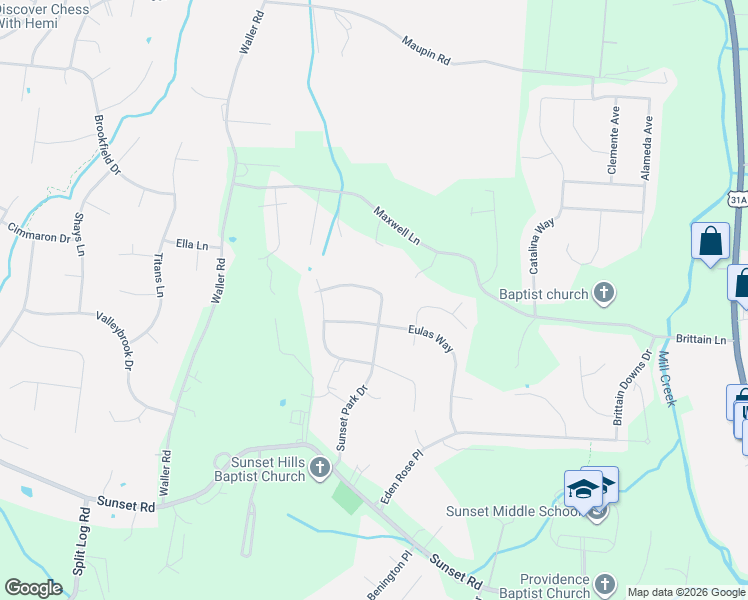 map of restaurants, bars, coffee shops, grocery stores, and more near 1664 Sunset Park Drive in Nolensville