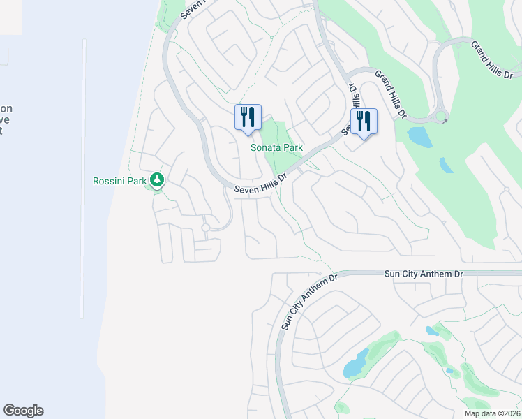 map of restaurants, bars, coffee shops, grocery stores, and more near 1500 Vía Della Scala in Henderson