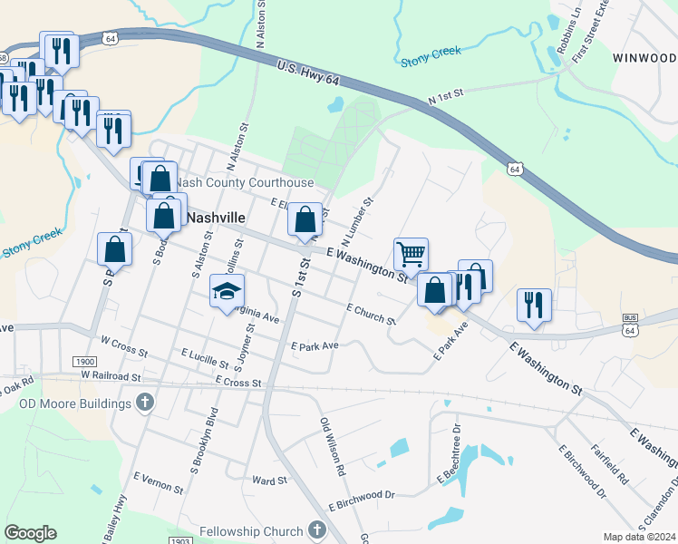 map of restaurants, bars, coffee shops, grocery stores, and more near 500 East Center Street in Nashville