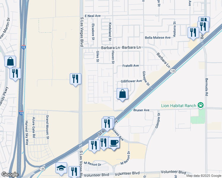 map of restaurants, bars, coffee shops, grocery stores, and more near 11953 Haven Street in Las Vegas