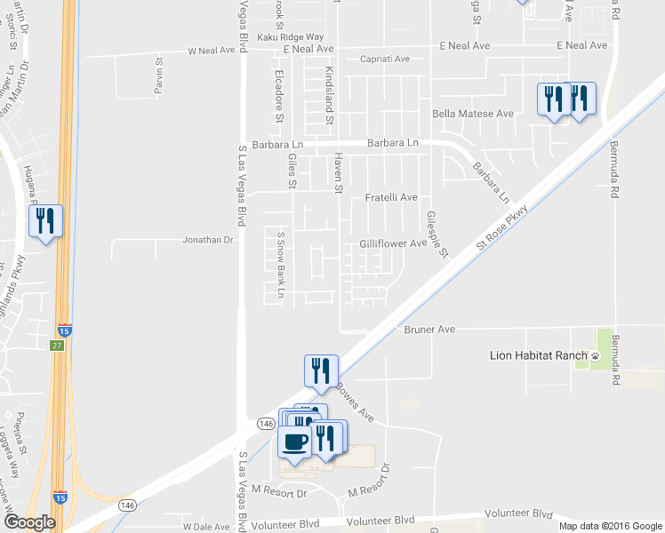 map of restaurants, bars, coffee shops, grocery stores, and more near 11953 Haven Street in Las Vegas