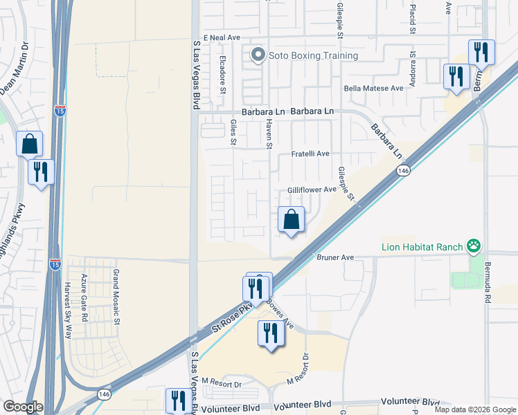 map of restaurants, bars, coffee shops, grocery stores, and more near 11925 Haven Street in Las Vegas