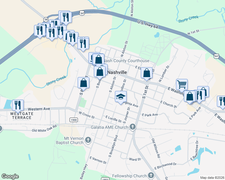 map of restaurants, bars, coffee shops, grocery stores, and more near 106 East Church Street in Nashville