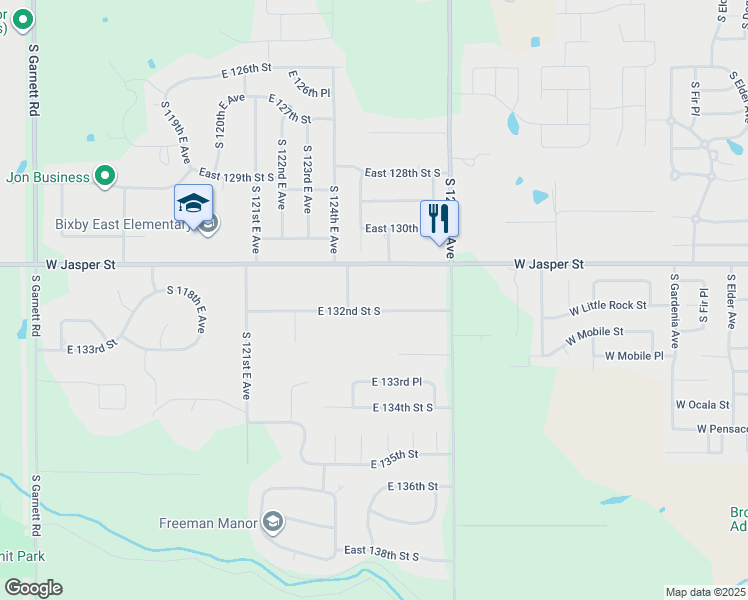 map of restaurants, bars, coffee shops, grocery stores, and more near 12591 East 132nd Street South in Broken Arrow