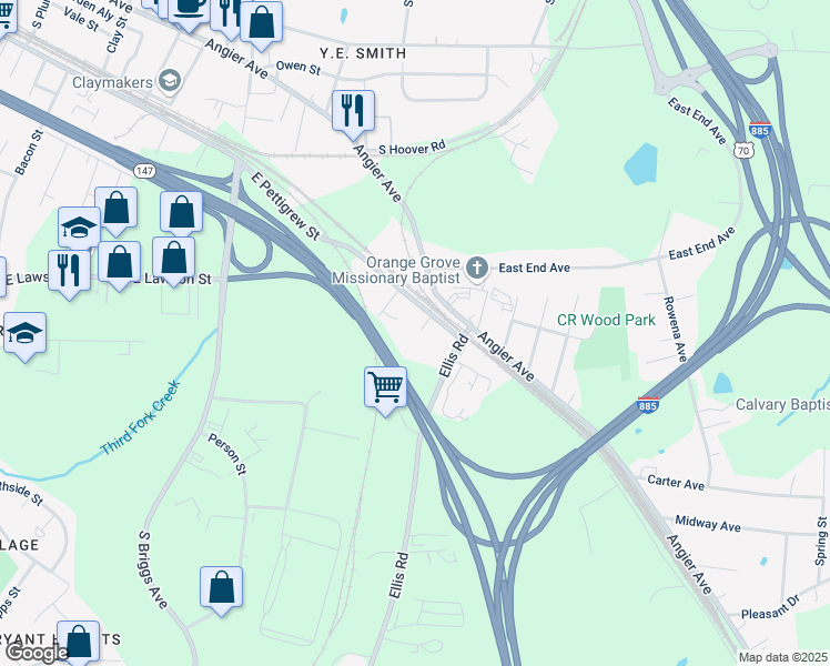 map of restaurants, bars, coffee shops, grocery stores, and more near 212 Duane Street in Durham