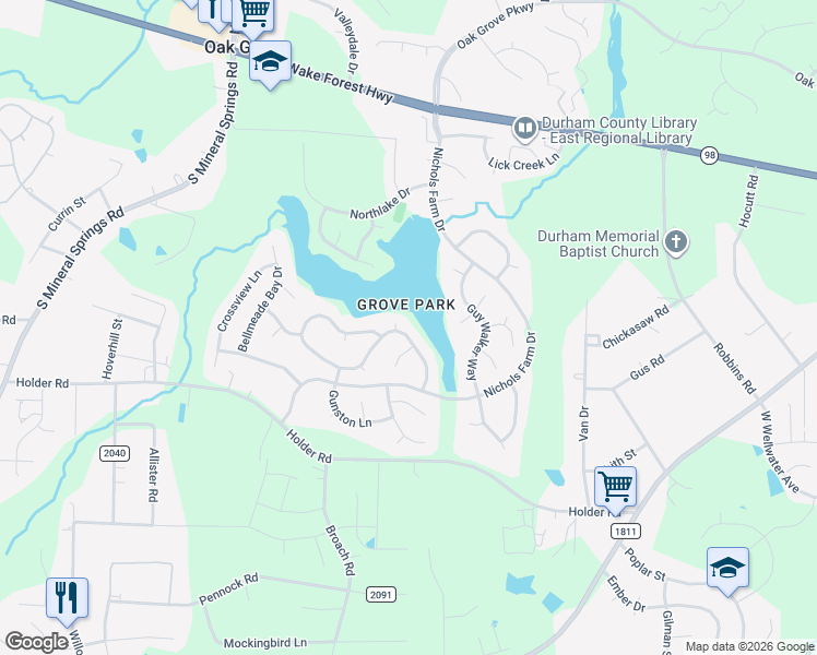map of restaurants, bars, coffee shops, grocery stores, and more near in Durham