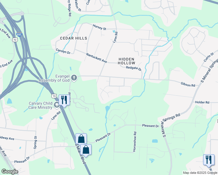 map of restaurants, bars, coffee shops, grocery stores, and more near 3014 Forrestal Drive in Durham