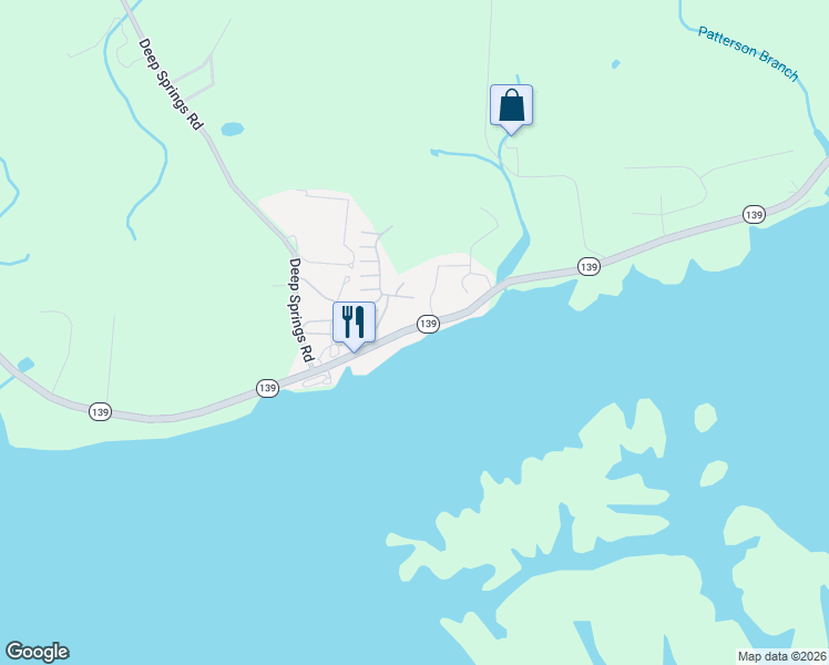 map of restaurants, bars, coffee shops, grocery stores, and more near 1420 Tennessee 139 in Dandridge