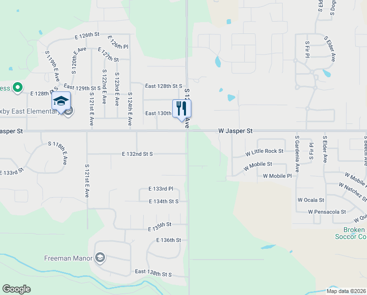 map of restaurants, bars, coffee shops, grocery stores, and more near 12821 East 132nd Street South in Broken Arrow