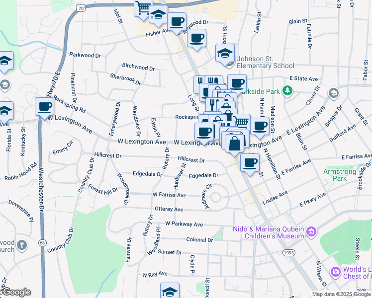 map of restaurants, bars, coffee shops, grocery stores, and more near 205 West Lexington Avenue in High Point