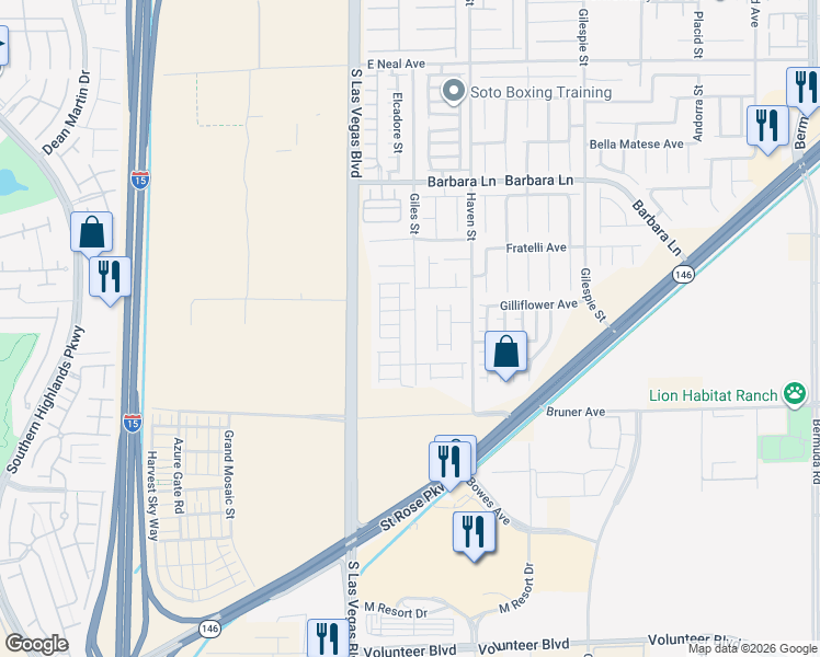 map of restaurants, bars, coffee shops, grocery stores, and more near 11939 Giles Street in Las Vegas