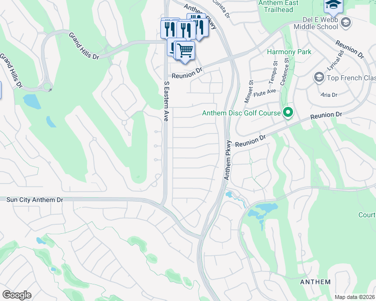map of restaurants, bars, coffee shops, grocery stores, and more near 2578 Terrytown Avenue in Henderson