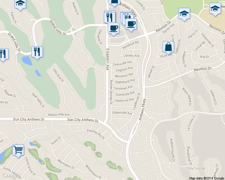map of restaurants, bars, coffee shops, grocery stores, and more near 2578 Terrytown Avenue in Henderson