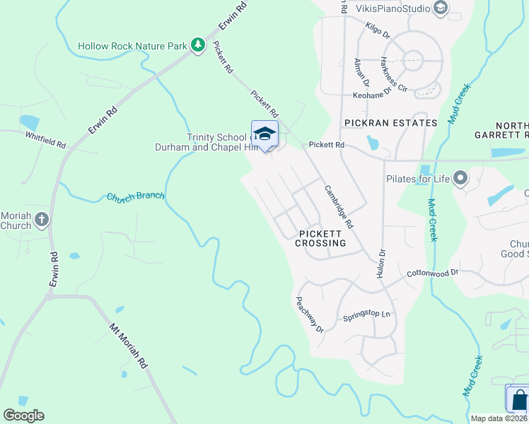 map of restaurants, bars, coffee shops, grocery stores, and more near 4306 Forest Edge Trail in Durham
