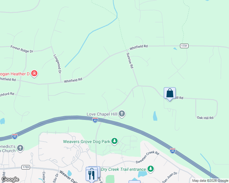 map of restaurants, bars, coffee shops, grocery stores, and more near 5 Pine Tree Lane in Chapel Hill